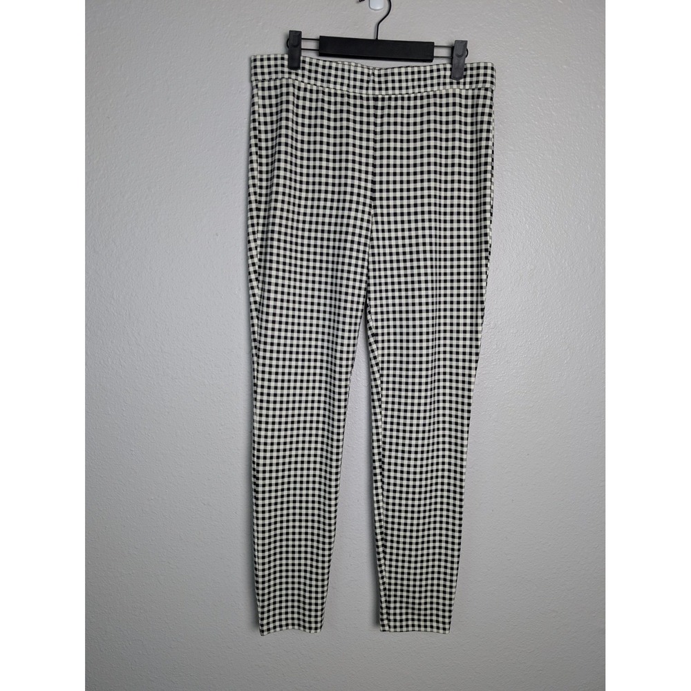 Talbots Pants Womens 10 Black Check Ponte Slim Pull On Stretch Ankle Easy Care